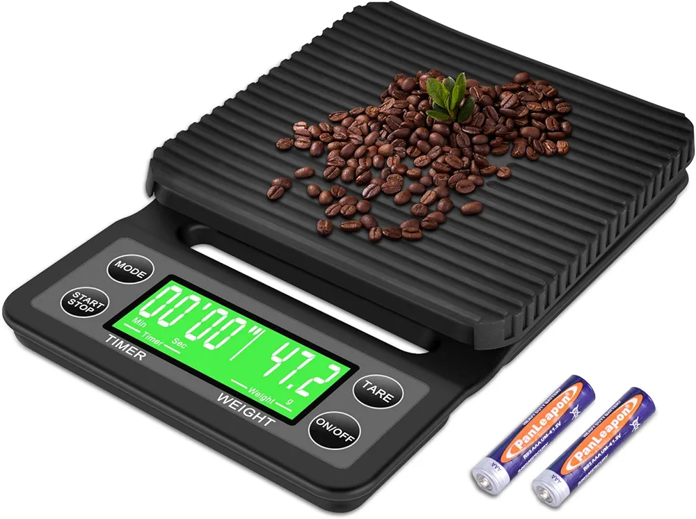 Digital Coffee Scale Espresso Scale with Timer, Pour Over Coffee Scale 3kg/0.1g, Kitchen Food Scale with LCD Display, Portable Heat-Resistant Scale with Tare Functions-Batteries Included