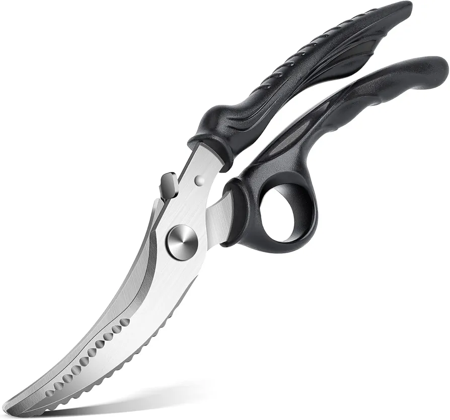 PURPLEBIRD Heavy Duty Poultry Shears, Spring Loaded Kitchen Scissors, Dishwasher Safe Stainless Steel Cooking Scissors, Multipurpose Kitchen Shears for Cutting Chicken and Meat Black