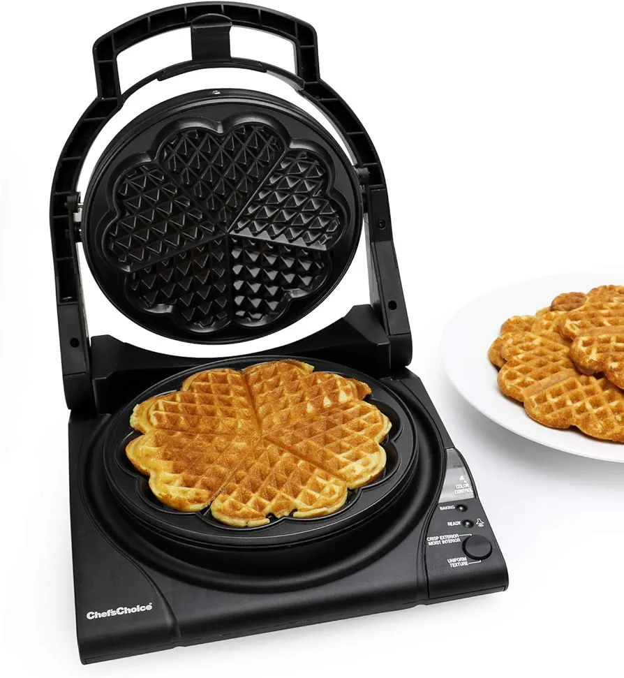 Chef’sChoice 840 WafflePro Taste / Texture Select Waffle Maker Traditional Five of Hearts Easy to Clean Nonstick Plates, 5-Slice, Silver