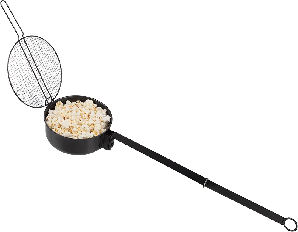 Campfire Popcorn Popper - Old Fashioned Popcorn Maker with Extended Handle - Camping Gear by Great Northern Popcorn (Black)