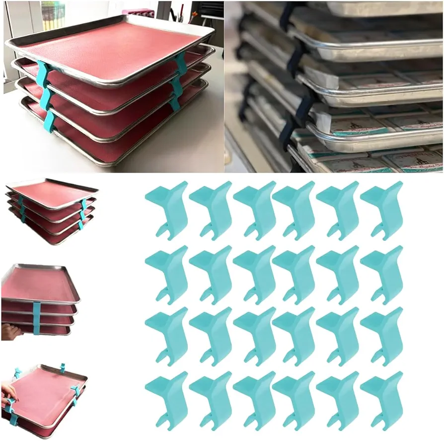 Baking Sheet Stacking Clips, Space-Saving Tray Stackers, Baking Sheet Stackers, Universal Baking Sheet Pan Stackers, Layered Tray Holder Stackers, Reusable Cookie Tray Stacker Clips (Green, 24 pcs)