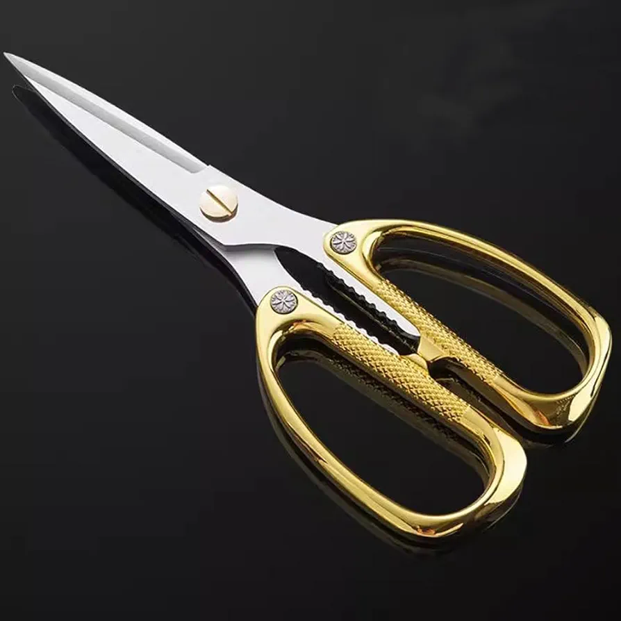 Xdorra Gold Handle Utility Scissors, Gold Kitchen Shears or Ribbon Cutting Scissors- all Purpose Household Stainless Steel Golden Scissors - Yellow Craft Stainless Steel Cutter 7.6"