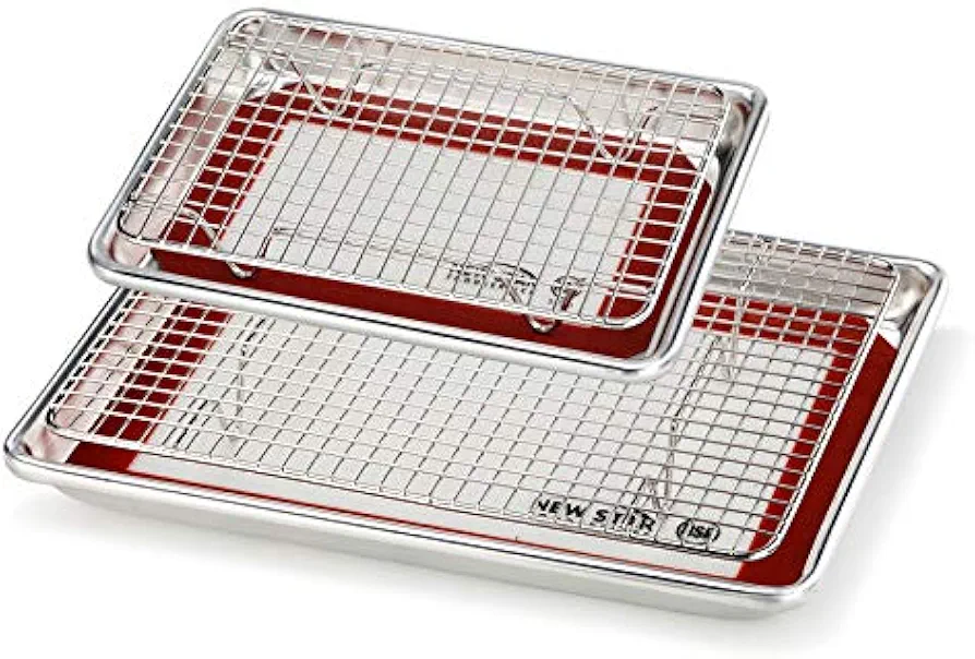 New Star Foodservice 1028768 Commercial-Grade Bun Pan/Baking Sheet, Baking Mat, Cooling Rack Combo, 1/8 and 1/4 Sizes Each
