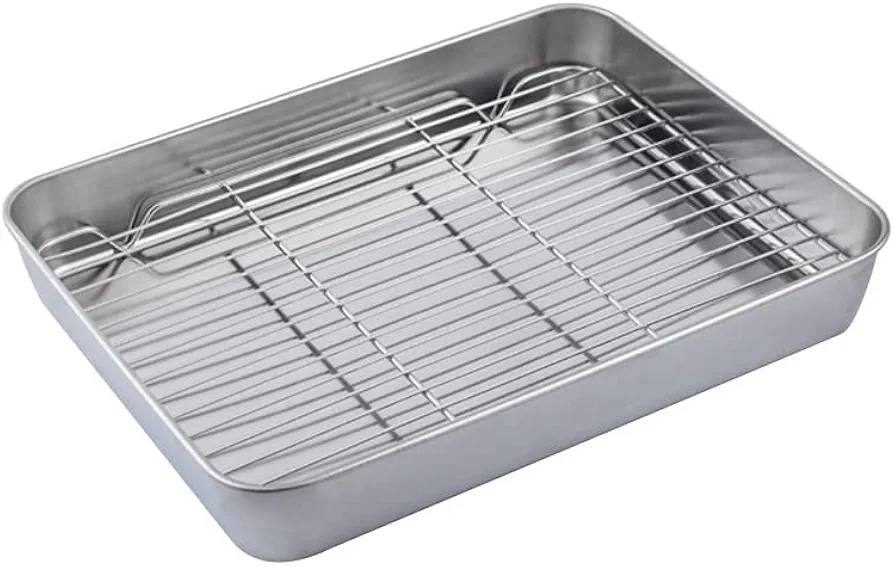 Stainless Steel Baking Sheet with Rack Set Tray Cookie Sheet & Oven Pan with Cooling Rack,Non Toxic&Healthy Sheet PanRust Free Less Stick, Thick & Sturdy, Easy Clean & Dishwasher Safe (M)