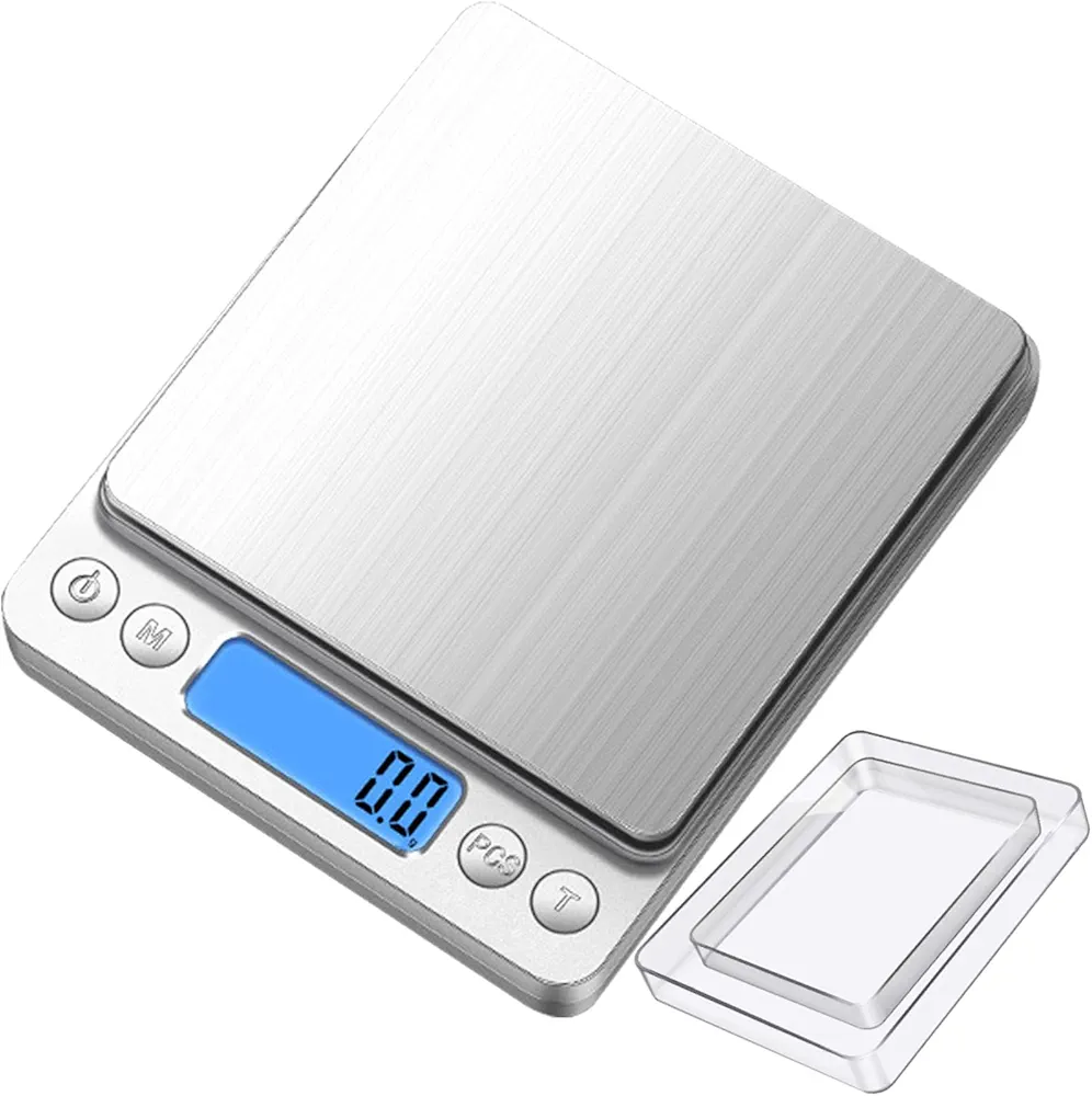 Wesoke Digital Food Scale Kitchen Baking Scale, 6.6lb/3kg Cooking Scale, Multifunction Gram Scale with 9 Units/Tare Function/LCD Display/2 Trays/Stainless Steel Platform for Meal Prep, Herb, Jewelry