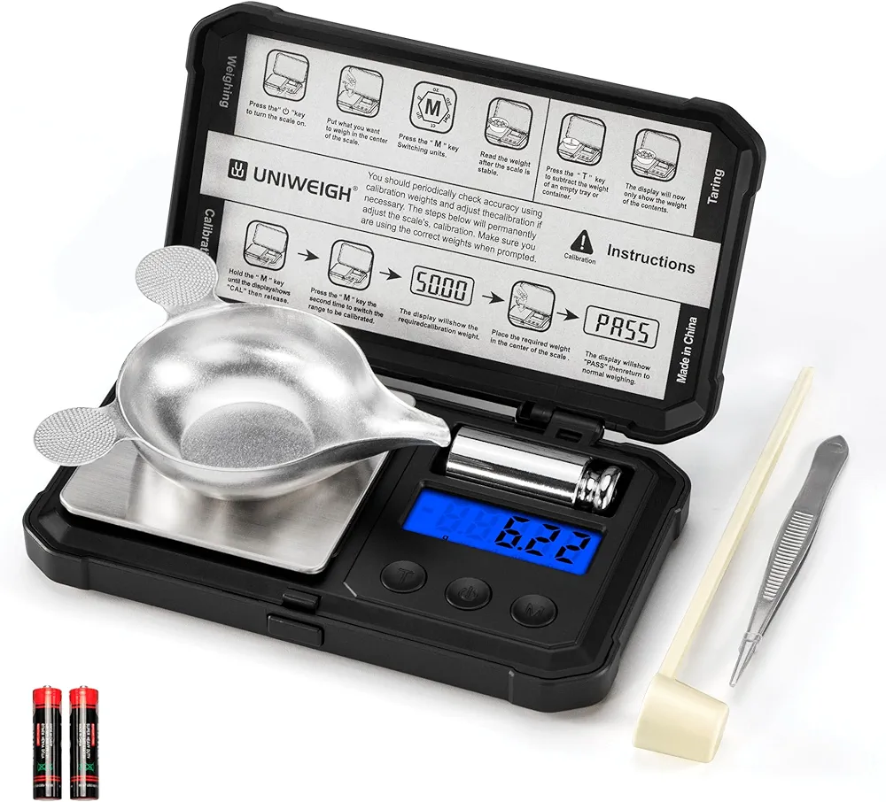 Milligram Scale 50g/0.001g High Precision,Digital mg Scale with LCD/Tare,6 Units Jewelry Scale,Micro gram Scale for Powder,Coins,Gold,Reloading Scale,Included Cal Weight,Batteries