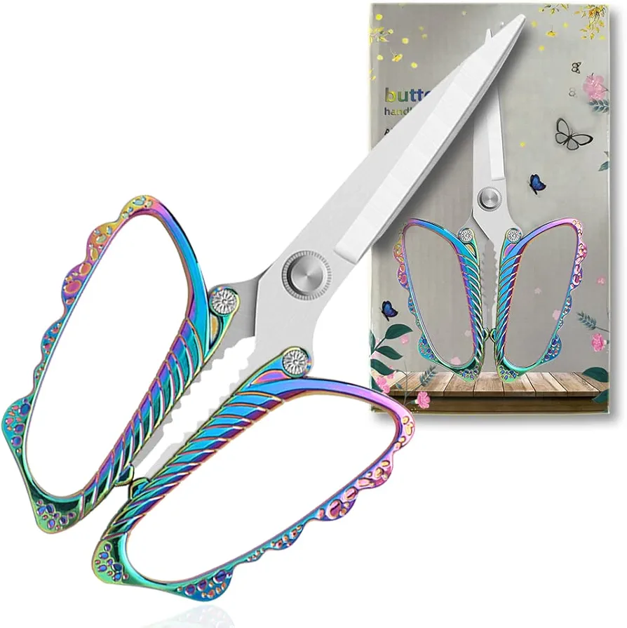Rainbow Kitchen Scissors All Purpose Heavy Duty Shears Stainless Steel Butterfly Shape Colorful Metal Use in Cooking Cutting Food Poultry Plant Sheers Multipurpose Utility
