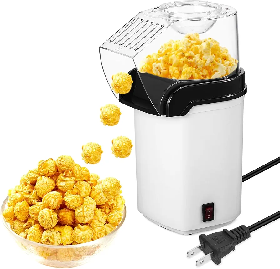 3.5 Quarts Hot Air Popcorn Popper Maker, Popcorn Machine, Popcorn Machine High Popping Rate, 1200w, 2 Min Fast Popping & High Popping Rate, No Oil, Food Safe Mini Popcorn Machine, Popcorn Poppe
