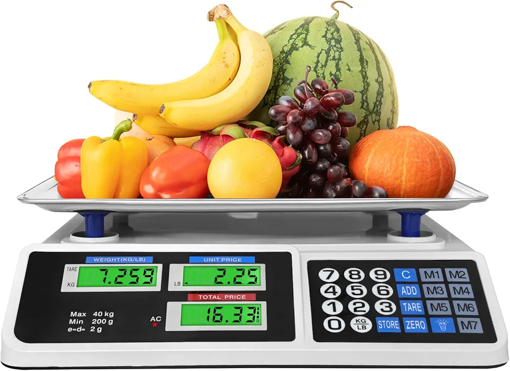 88lb/40kg Price Computing Scale, Digital Price Computing Scale with Stainless Steel Large Platform, Weight Food Kitchen Scale with Dual LCD Display for Farmers Market, Retail Outlets, Meat Shop, Deli
