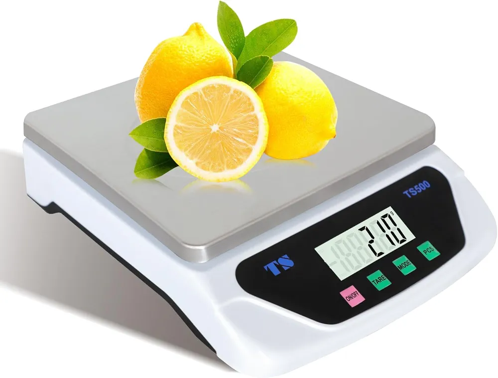 30KG/66lb Digital Kitchen Scale Large Weighing Area Commercial Food Scale Stainless Steel Household Scale LCD Display,6 Units,Tare Function with Adapter(White,30kg)