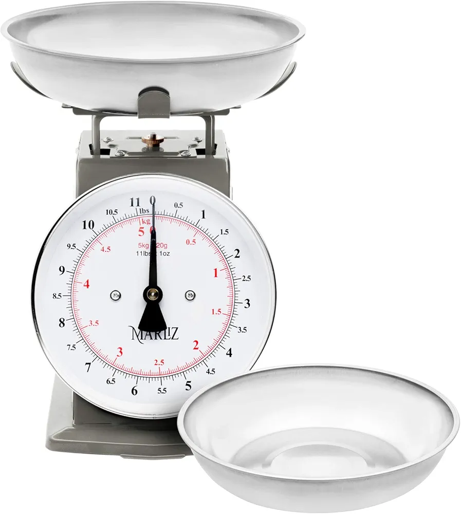 MARLIZ 11 lb/ 5Kg Old Antique Style Mechanical Kitchen Scale with 2 Bowls |Food Scale for Kitchen| Analog Kitchen Scale Kilogram/pounds| Analog Food Weight Scales |Meat Scale Grey
