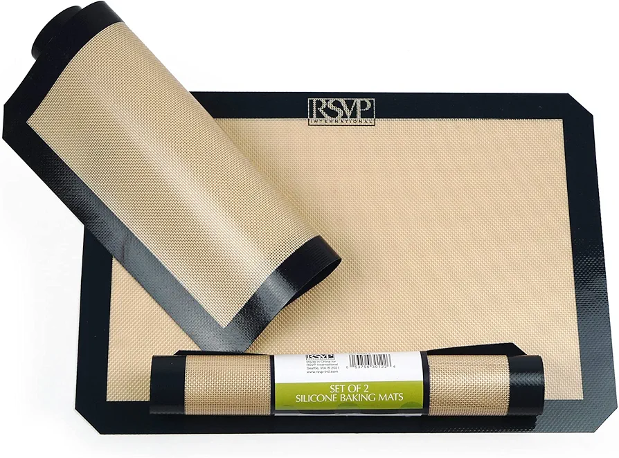 RSVP International Baking Collection, Food Grade Silicone Kitchen, Dishwasher Safe, Baking Mat, 16.5x11.5, 2-Piece, Tan/Black
