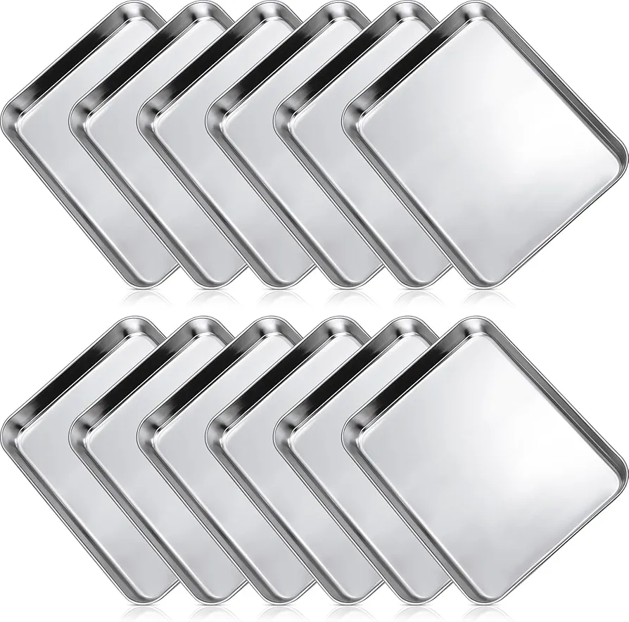 Zopeal 12 Pieces Baking Sheet Pan Cookie Sheet Set for Oven Stainless Steel Trays Nonstick Small Serving Tray Cake Toaster Metal Food Trays, Oven and Dishwasher Safe(10 x 8 x 1 Inch)