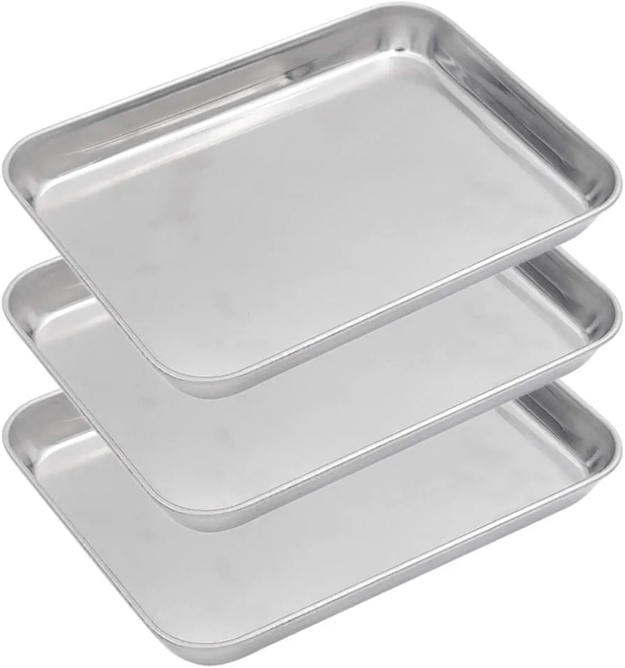 Aspire Baking Sheet Set, 304 Stainless Steel Cookie Sheet Set Toaster Oven Tray Pan Rectangle Size, 16 Inch X 12 Inch X 1 Inch 3 Pcs