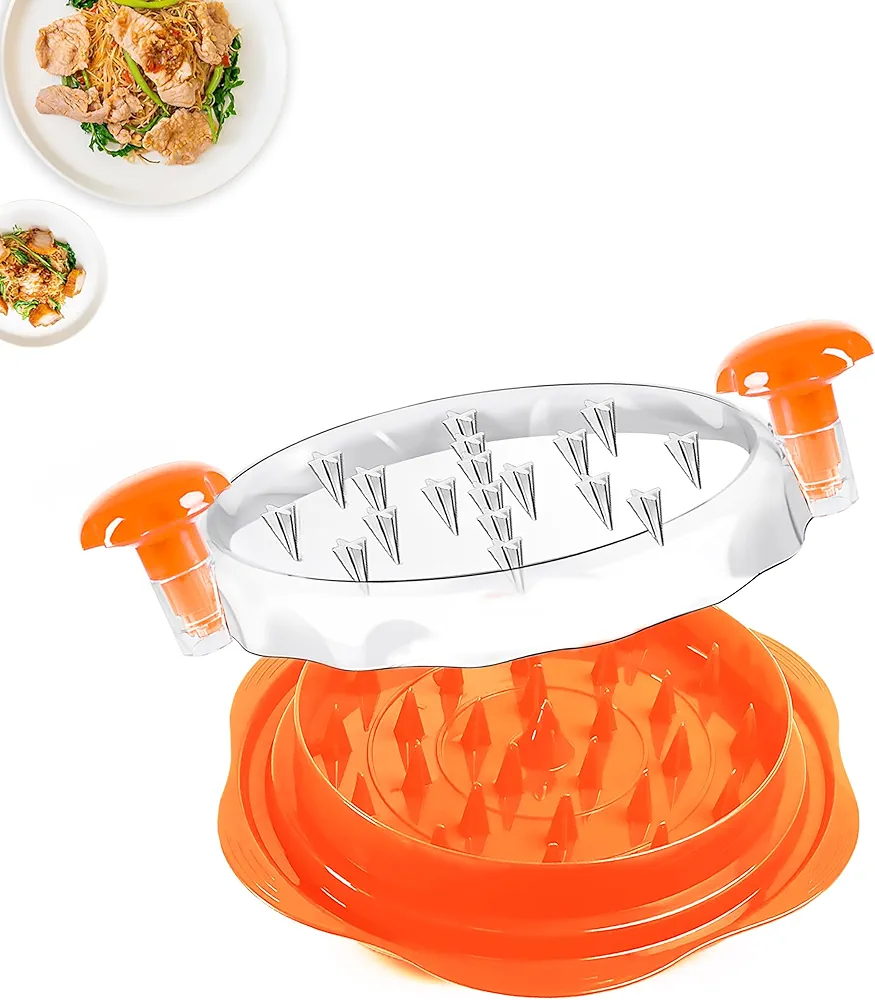 Tekasai Chicken Shredder Tool Twist Large 10.5′′, Professional 3 Layers Chicken Breast Shredder With Clear Lid, Brush, Food Clip & Anti-slip Mat, Dishwasher Safe, Heat Resistant, BPA Free (Orange)