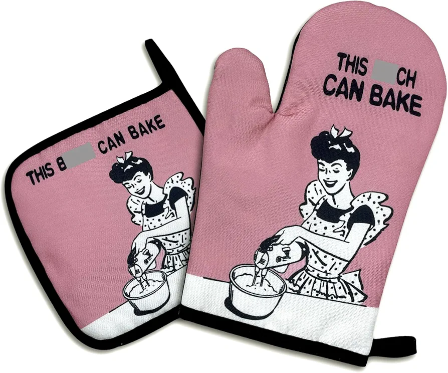 This Bxxch Can Bake,Funny Oven Mitts and Pot Holders Sets of 2,Silicone Non-Slip Oven Mitts,Kitchen Gift for Women,Bake Lover Gift,Housewarming Gifts