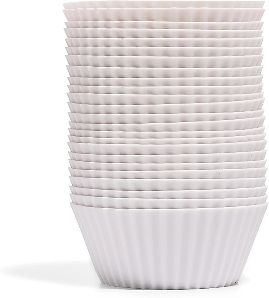 The Silicone Kitchen Reusable Silicone Baking Cups, Non-Toxic, BPA Free, Dishwasher Safe, Regular, 24 Pack, Designer White