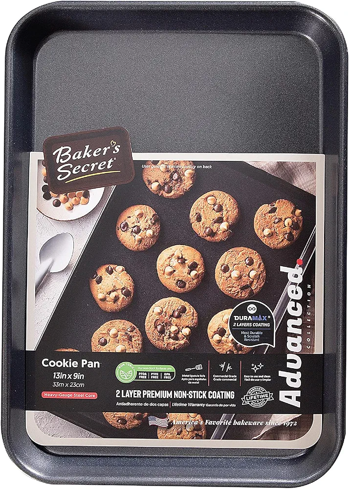 Baker's Secret Nonstick Small Size Cookie Sheet 13" x 9", Carbon Steel Small Size Cookie Tray 2 Layers Food-Grade Coating, Non-stick Cookie Sheet, Bakeware Baking Accessories - Advanced Collection