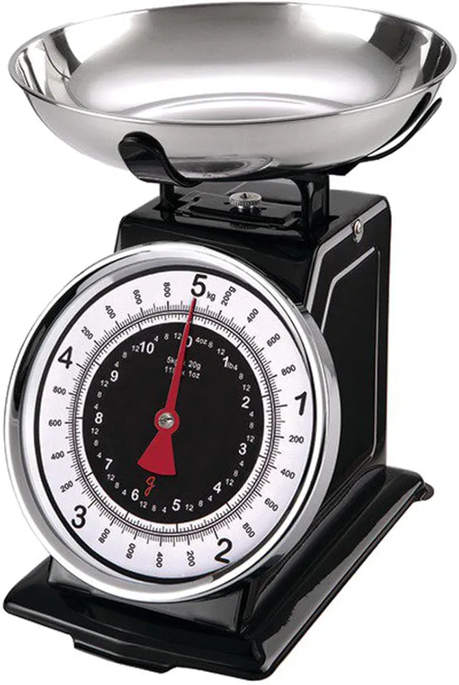 Starfrit 080211-003-0000 Retro Mechanical Kitchen Scale, Silver/Black,8.9"L x 8.9"W x 7.7"H