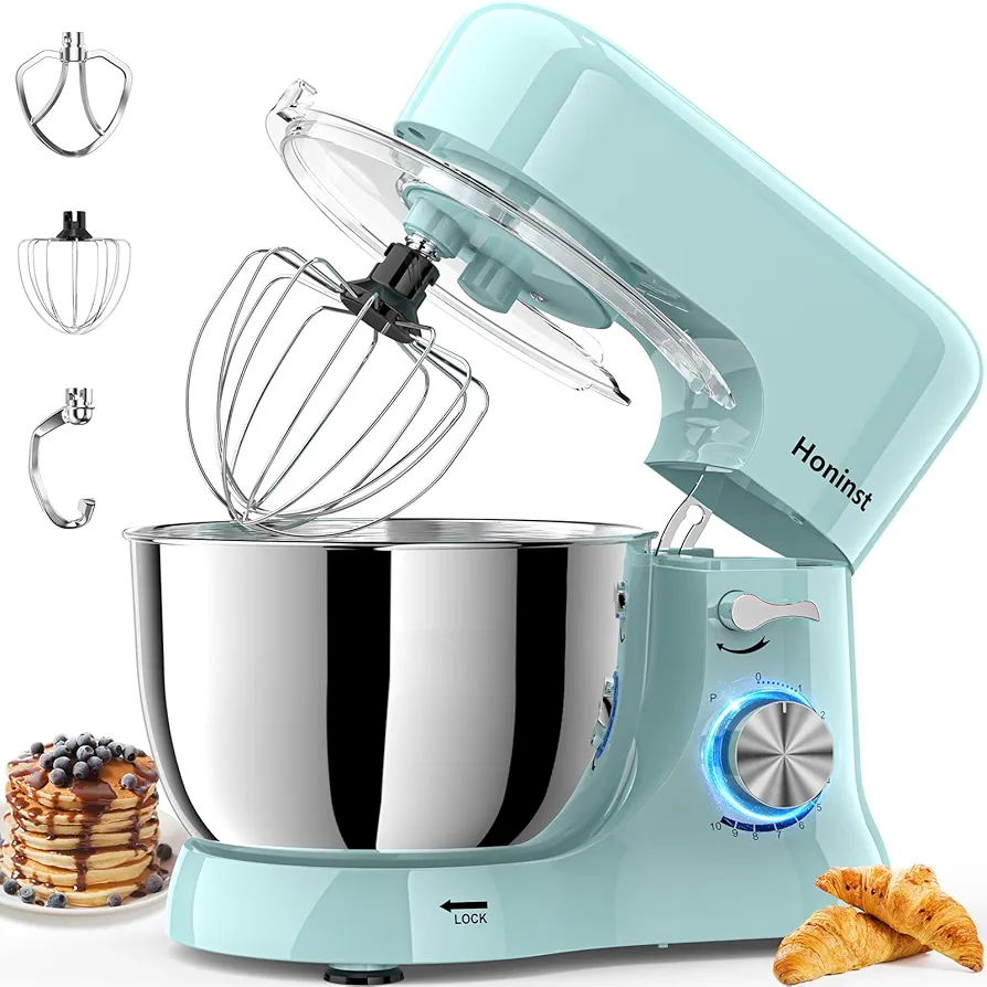 Stand Mixer，3-In-1 10-Speed 5.5QT Tilt-Head Food Mixer，Electric Mixer with Bowl, Dough Hook, Whisk and Beater，Kitchen Mixer for Baking, Cake and Most Home Cooks, Blue
