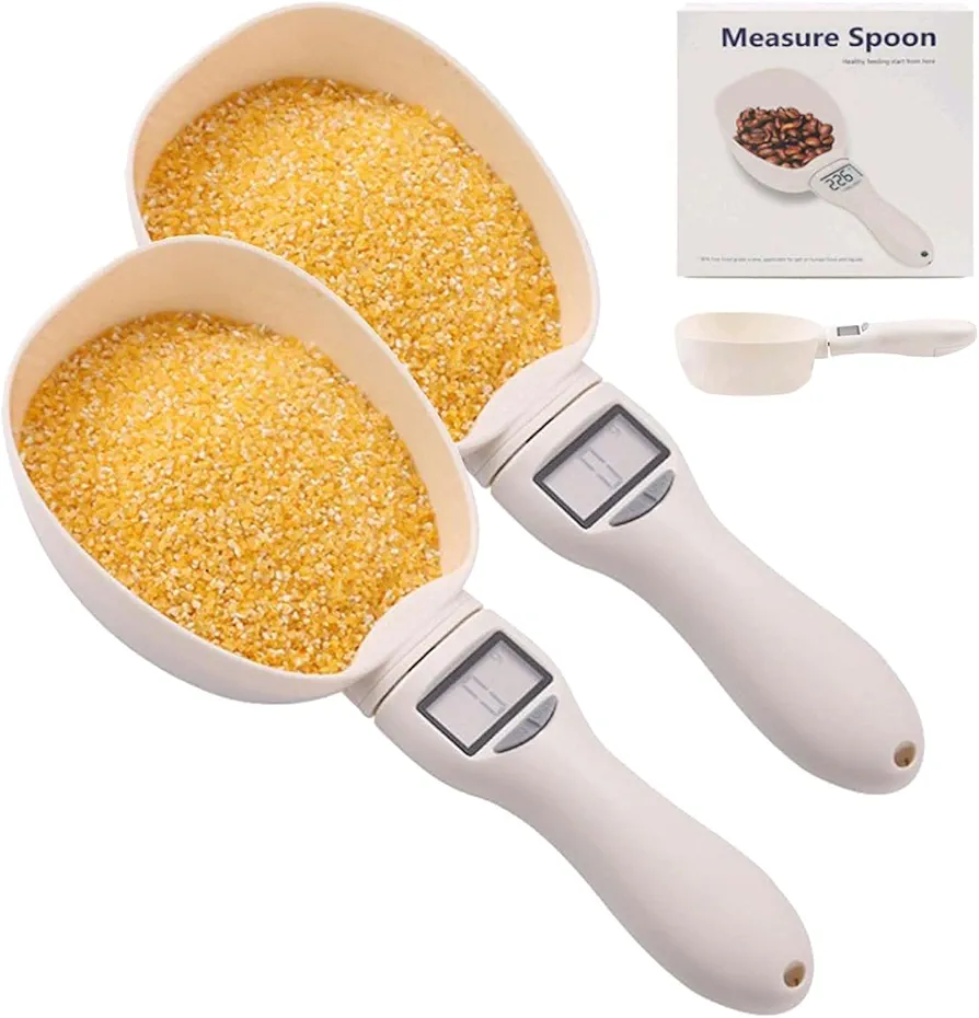 Food Measuring Scoop Scale, 2025 New Digital Measuring Spoon, Weighing Spoon Scale 800g / 0.1g High Precision with LCD Screen, Digital Food Spoon Scale Dog Cat Food (2PCS)