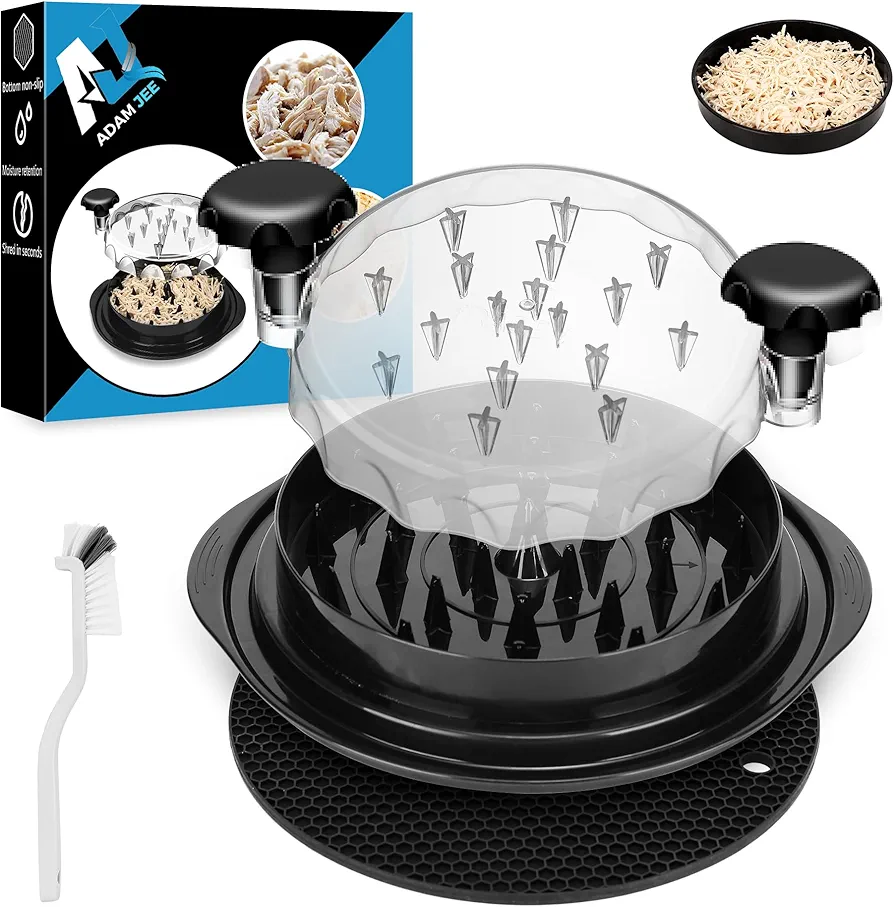 Chicken Shredder Tool Twist | Visible Meat Shredder Tool Twist with Anti-Slip Mat & Brush | Food Shredder with Ergonomic Handle, BPA Free - Suitable for Chicken & Pork Beef (Black)