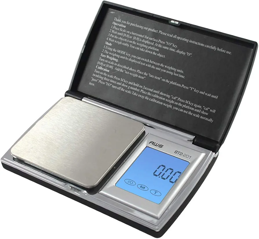 American Weigh Scales BT2 Series Digital Gram Pocket Weight Scale, Stainless-Steel Surface, Backlit LCDBlack, 200 X 0.01G