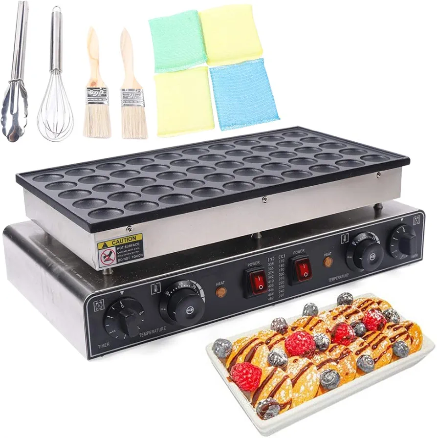 1700W Nonstick Electric 50 pcs Mini Dutch Pancake Maker Iron Machine Poffertjes Baker Mini Pancake Maker Machine For Home Or Commercial Use, 21.25 * 11.41 * 6.49inch