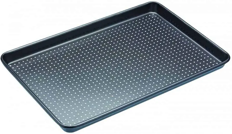 MasterClass Crusty Bake Baking Tray, Non Stick Oven tray, Cookie Sheet, Perforated Holes for Ultimate Crisp, Ultra Double Layer, 20-Year Guarantee, 39x27cm, Grey