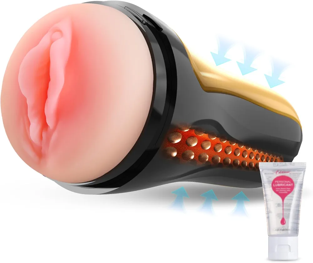 Squeezable Pocket Pussy Male Masturbator - Manual Sucking Extrusion Masturbation Cup with 7.5“ Depth Lifelike Textured Vagina Plump and Soft Fleshy Masturbating Stroker Adult Sex Toy for Men