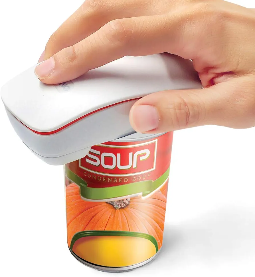 One-Touch Electric Can Opener, Handheld Easy Grip Press Start and Stop Automatic Operation, Lightweight, Twist-free, Arthritis Relief