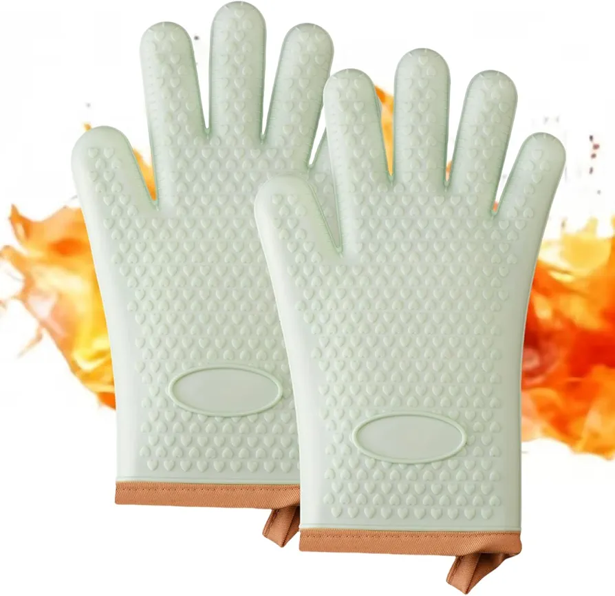 Silicone Oven Mitts and Pot Holders Heat Resistant Kitchen Green Oven Mits Mittens Set Ove Oven Gloves Original with Fingers for Grill BBQ Baking 2 Pack Pair