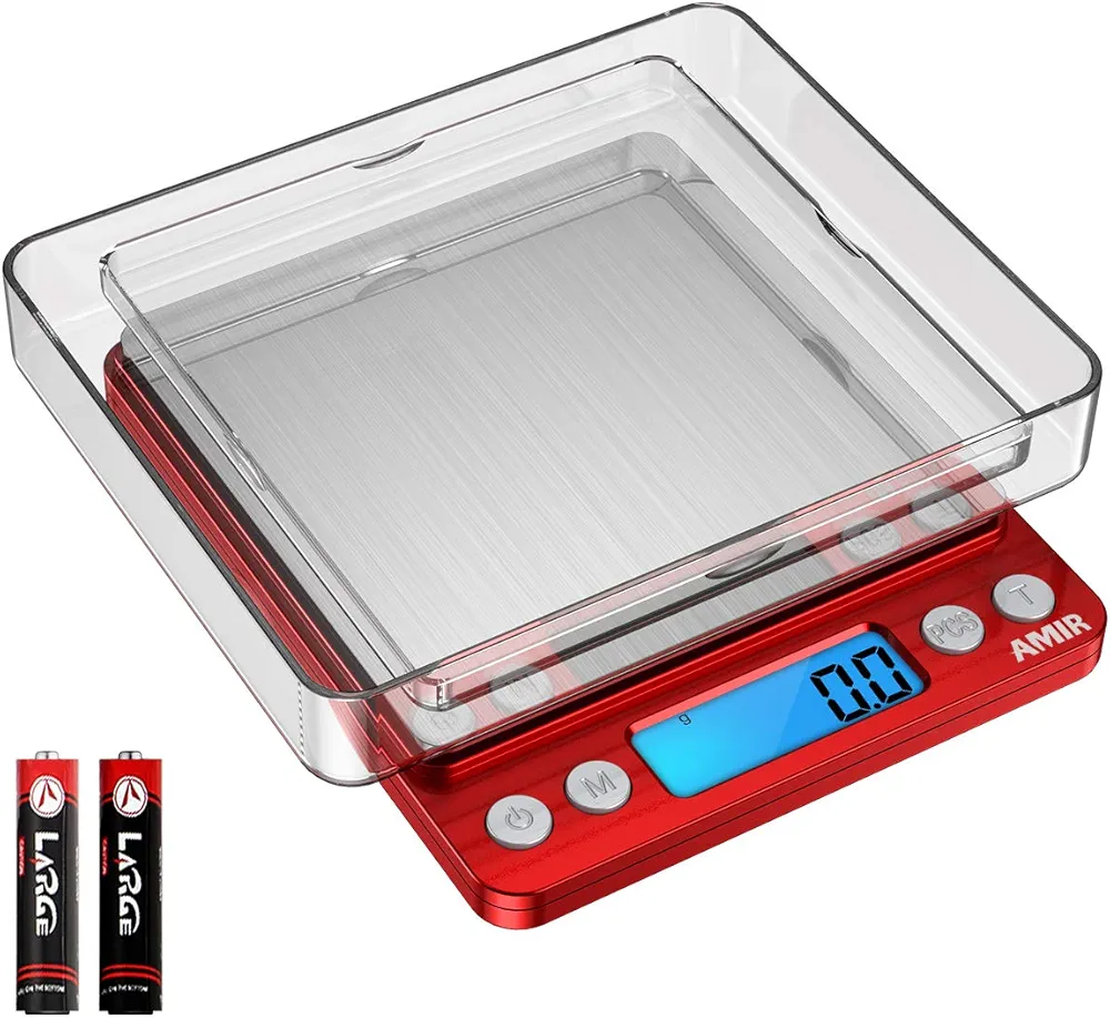 Digital Kitchen Scale, 3000g Pocket Cooking Scale with 0.1g Accuracy, Mini Food Scale, Pro Electronic Jewelry Scale with Back-Lit LCD Display, Tare & PCS Functions (Red, Batteries Included)