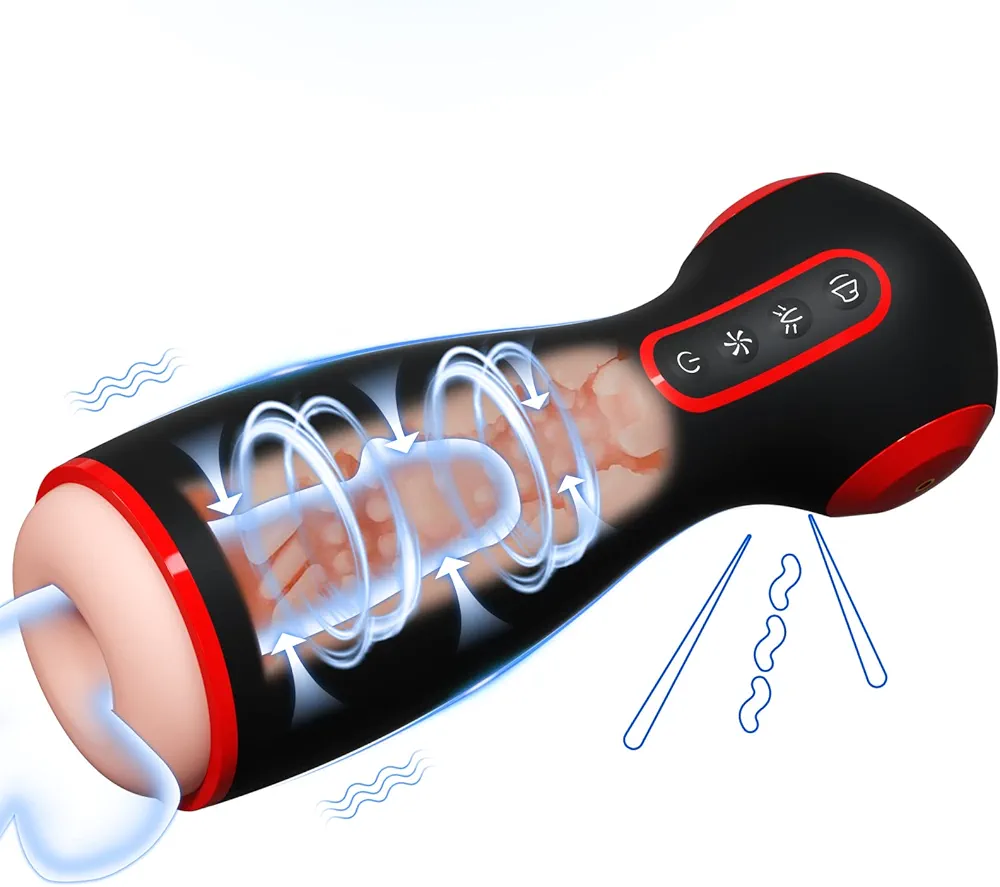 Automatic Sucking Moaning Male Masturbators - Upgraded 7 Vibration & Suction Hands Free Pocket Pussy Male Stroker with 3D Realistic Sleeve, Mens Masturbator Blowjob Machine Adult Oral Sex Toys for Men