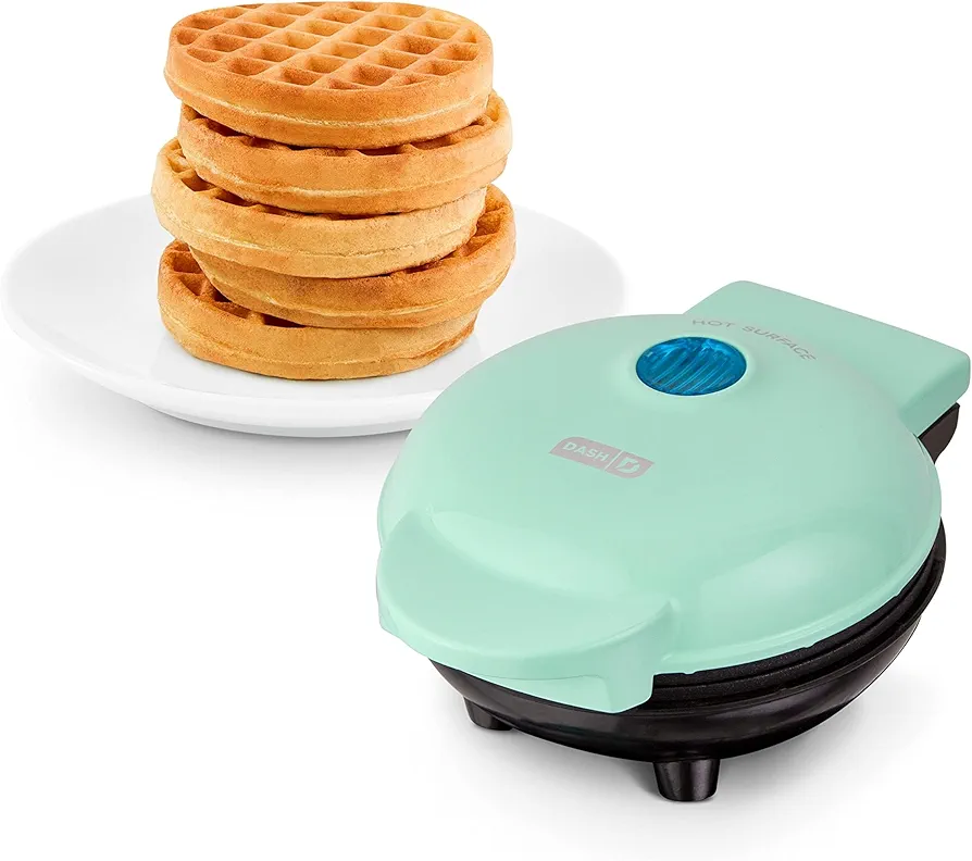 Mini Waffle Maker, for single waffles, hash brown, keto waffles, easy to clean, non-stick surface,4 inches (about 10.2 cm), orange, Aqua