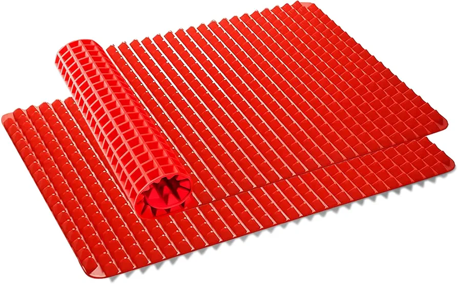 Silicone Baking Mat Red Pyramid Non Stick Bacon Microwave Tray Pastry Mats Red BBQ Grill Mat Baking Supplies oven Liners For Bottom Of Oven - 16 X 11''Silicone Mats For Kitchen Counter 2 Pack