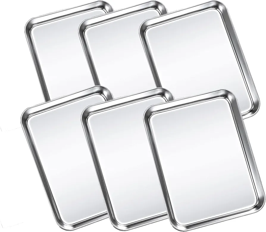Baking Sheet Pan Set, 6pc Stainless Steel Cookie Sheet Baking Pan Small Baking Sheets for Toaster Oven, Half Sheet Baking Pans Set Rectangle Tray Barbecue Grill Pan