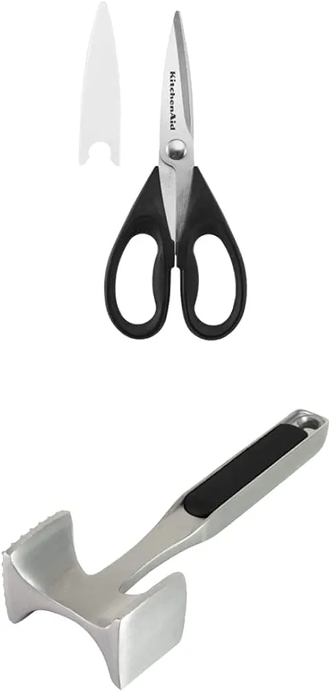 KitchenAid All Purpose Shears with Protective Sheath, One Size, Black & KitchenAid Gourmet Meat Tenderizer, One Size, Black