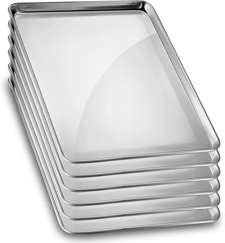 Zhehao 6 Pcs 24 x 16 Inch Aluminum Cookie Sheet Large Full Sheet Pan Cooking Baking Sheet Commercial Baking Tray Nonstick Bakery Supplies for Oven Cake Cookie Muffin