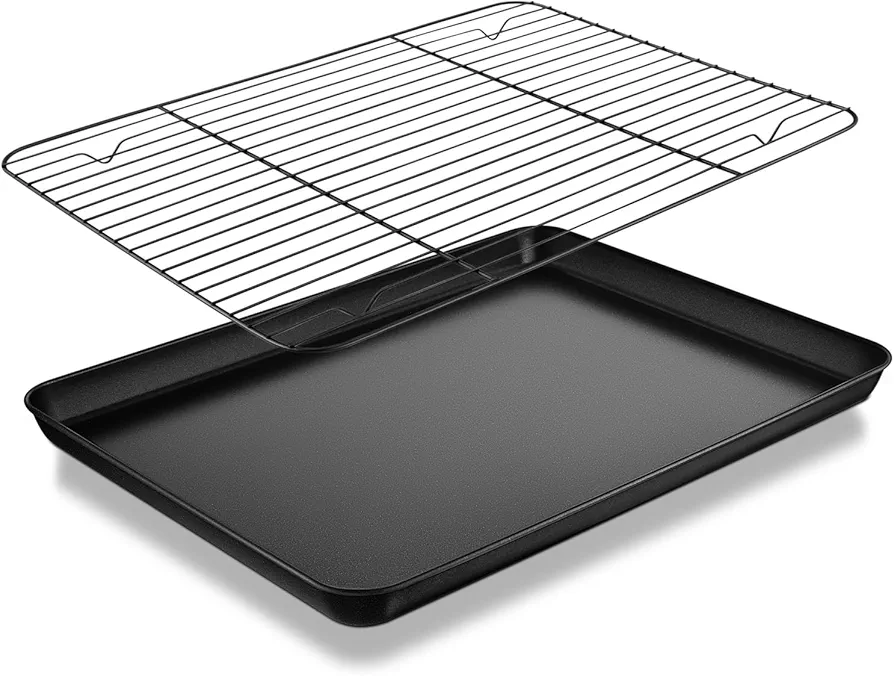 TeamFar Baking Sheet with Rack, 16 x 12 x 1” Nonstick Large Baking Cookie Pan Tray with Cooling Rack, for Oven Baking Roasting, Food Safe & Heavy Duty, Easy to Clean