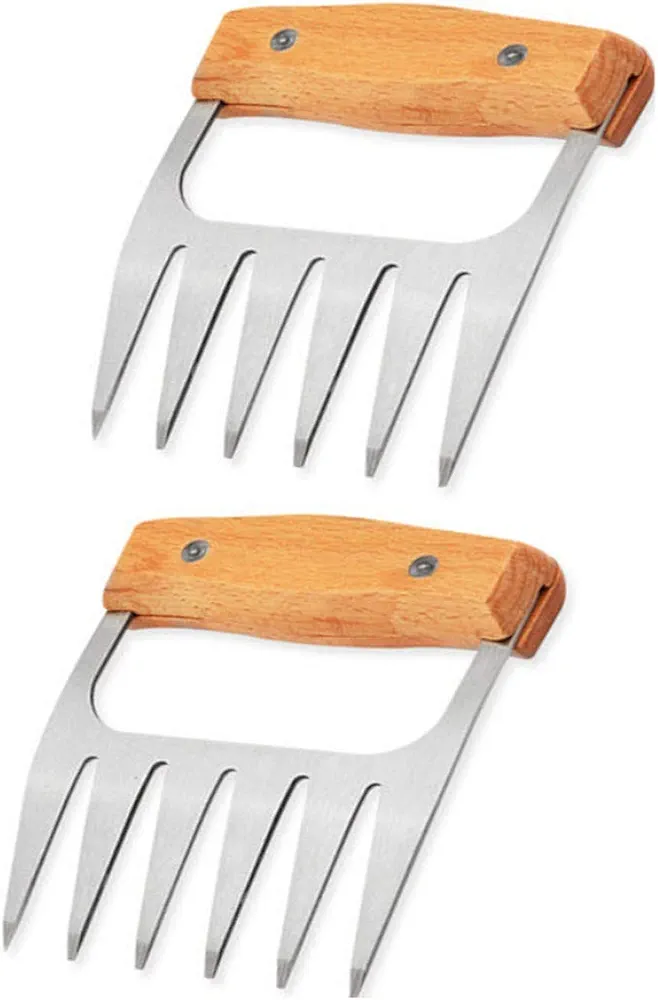 BBQ Meat Claws Best for Pulled Pork - Sturdy Wood Handle and Stainless Steel Barbeque Shredder Tool