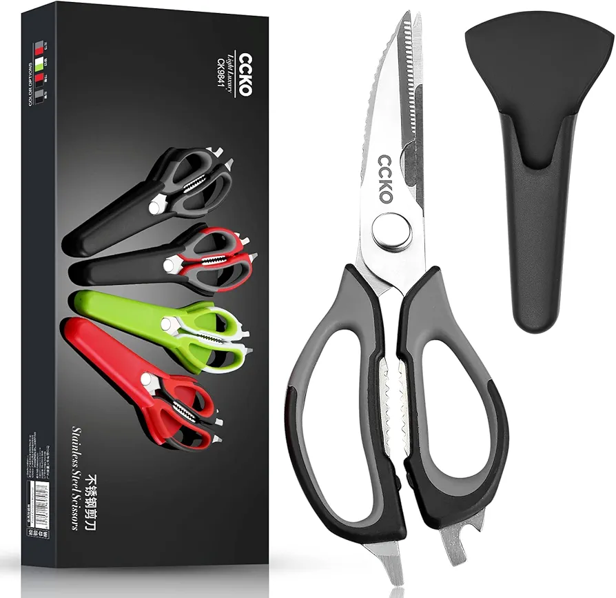 CCKO Kitchen Scissors Heavy Duty with Magnetic Sheath Scissors for Fridge Multipurpose Stainless Steel Kitchen Shears Ultra Sharp Cutting Poultry Shears Cooking Food Utility Scissors All Purpose