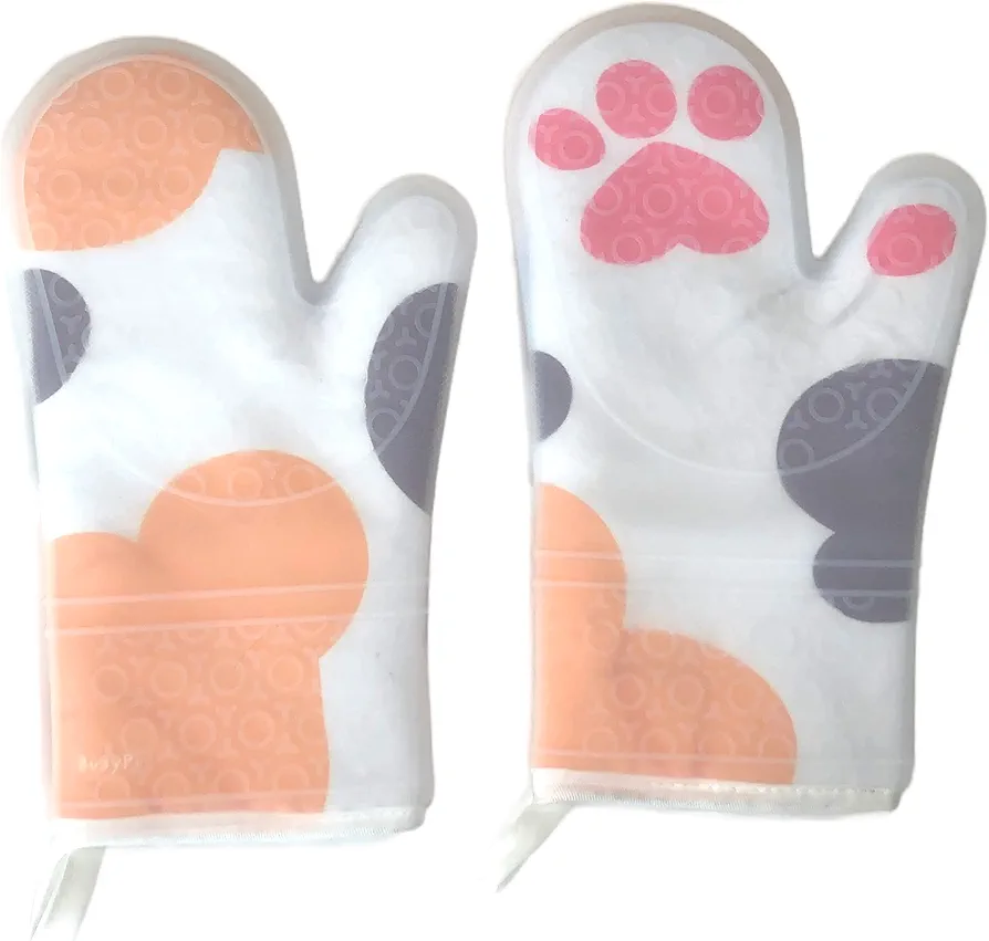 Silicone Oven Mitts Heat Resistant (One Pair) Cute Oven Mitts Pot Holders for Kitchen Oven Gloves Silicon Oven Mitts Pair Cat Oven Mitts for Baking