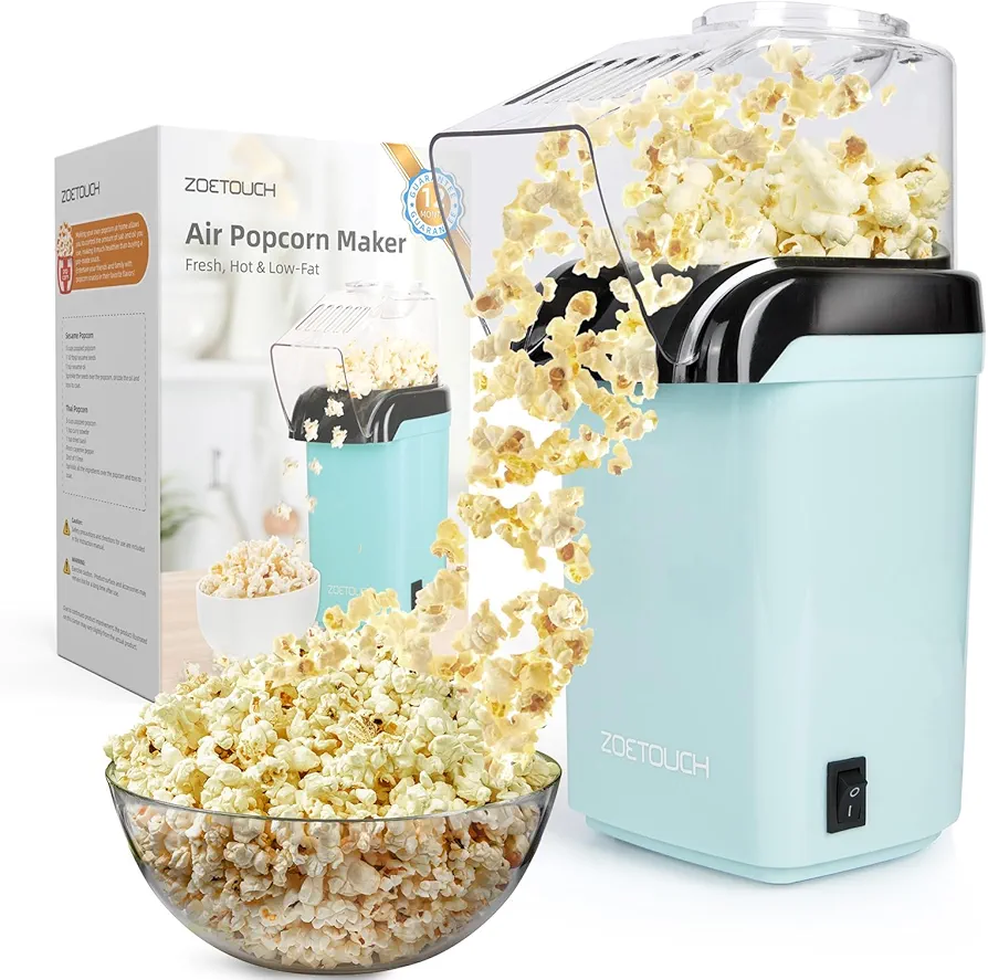 Hot Air Popper Popcorn Maker, Mini Pop Corn Machine with Measuring Cup for Popping Corn Kernels, Small Electric Airpopper 1200W, 3 Min Fast Popping for Home Party Kids Adults Movie Night
