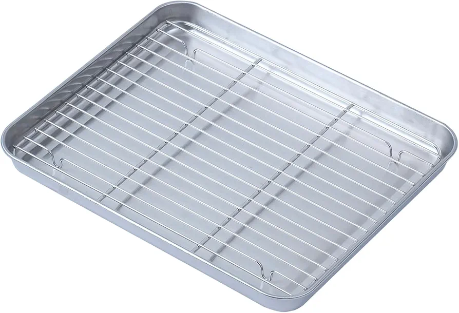 Baking Sheet with Rack Set (1pan+1rack),No Rust 304 Stainless Steel Cooking and Cooling Tray for Oven,Large Food Storage Pans for BBQ,Non-stick&Easy Clean,Dishwasher Safe (16inch)