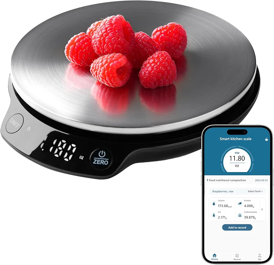 Smart Nutritional Scale, 0.005oz / 0.1g High Precision, Free APP with Nutrients Tracking, Calorie, Marco, Ounces and Grams, for Kitchen, Weight Loss, Meal Prep, etc. Black & Grey