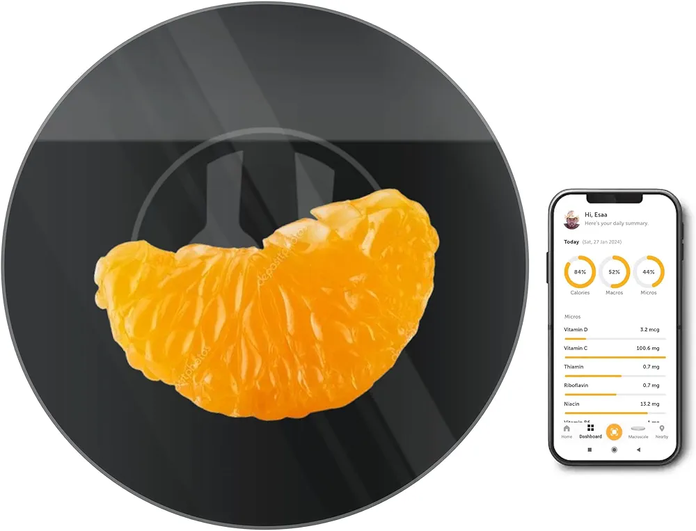 Portable Food Scale. Tracks Calories, Nutrition, Cholesterol, Micros, Macros for Weight Loss, Holistic Health, Diabetes, Keto, Meal Prep. Use with The Gourmetmiles App.