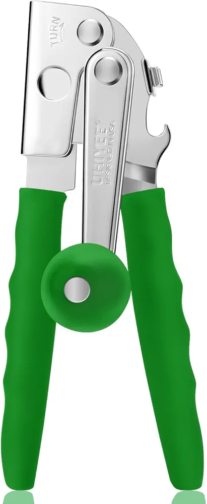 Commercial Can Opener, UHIYEE Hand Crank Can Opener Manual Heavy Duty with Comfortable Extra-long Handles, Oversized Knob, Large Handheld Can Opener Easy for Big Cans, Green