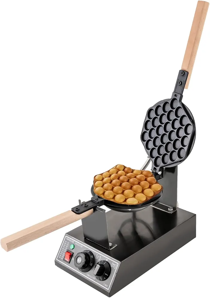 Stainless-Steel Bubble Waffle Maker, 1400W 110V Electric Pancake Maker Machine with None Stick Coating, Flip Balance Heating Waffle Iron, Precise Temperature Control for Fast Food Chains