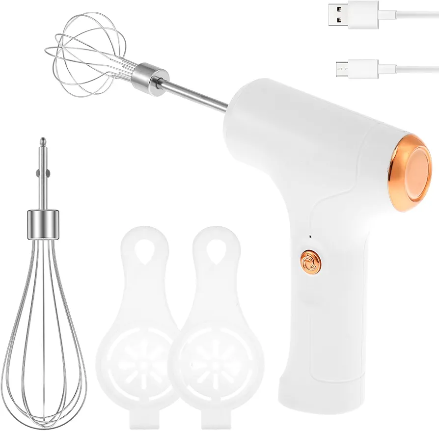 Cordless Hand Mixer, Electric Hand Mixer with Whisk, Handheld Electric Whisk, 3 Speed Handheld Mixer, Hand Held Egg Beater with 2 Detachable Stir Whisks